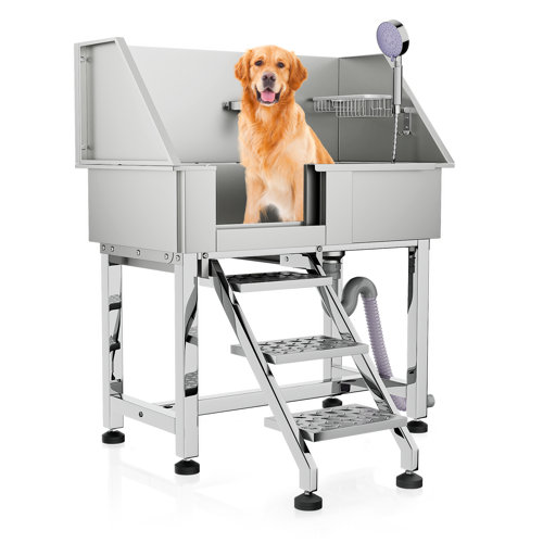 MoNiBloom 34" Pet Grooming Tub, Stainless Steel Dog Washing Station